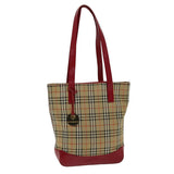 Luxury Burberry Nova Check Tote Bag Canvas Beige Red Auth 75837