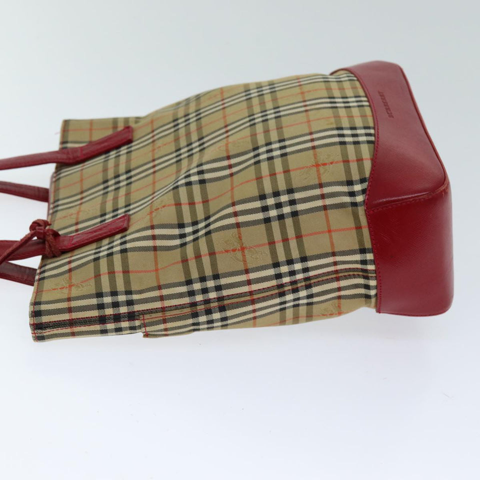 Luxury Burberry Nova Check Tote Bag Canvas Beige Red Auth 75837