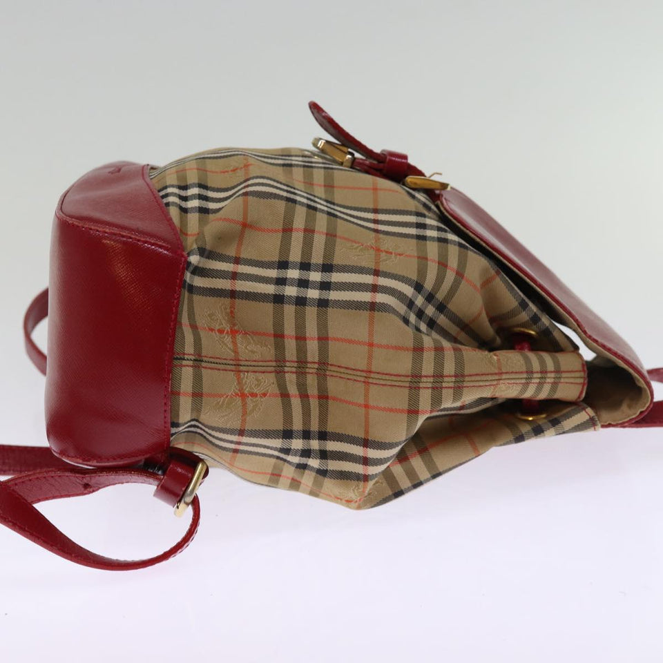 Luxury BurberrySs Nova Check Backpack Canvas Red Beige Auth 75840