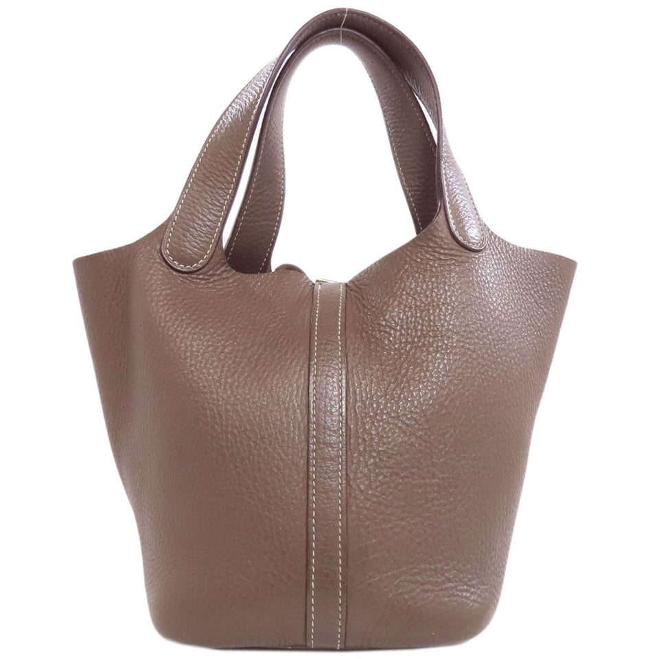 Hermes Handbag Taurillon Clemence beige Picotin Lock PM Etoupe SilverMetal