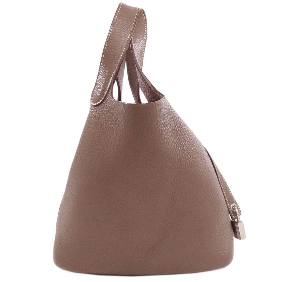 Hermes Handbag Taurillon Clemence beige Picotin Lock PM Etoupe SilverMetal