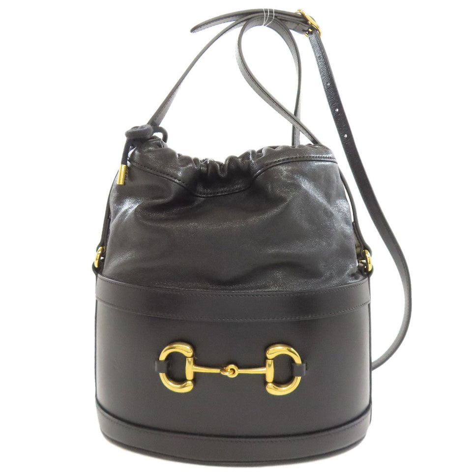 Gucci Tote Bag 602118 leather black Horsebit Bucket Bag