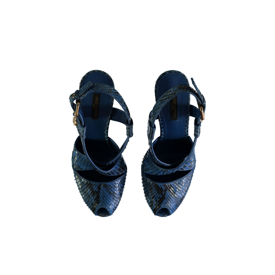 Women's Louis Vuitton Snakeskin Peep-toe Platform Sandals