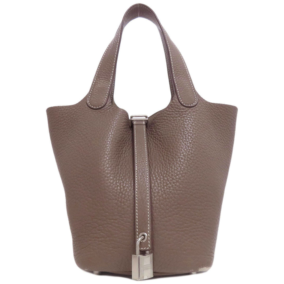 Hermes Handbag Taurillon Clemence beige Picotin Lock PM Etoupe SilverMetal