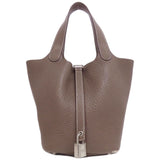 Hermes Handbag Taurillon Clemence beige Picotin Lock PM Etoupe SilverMetal