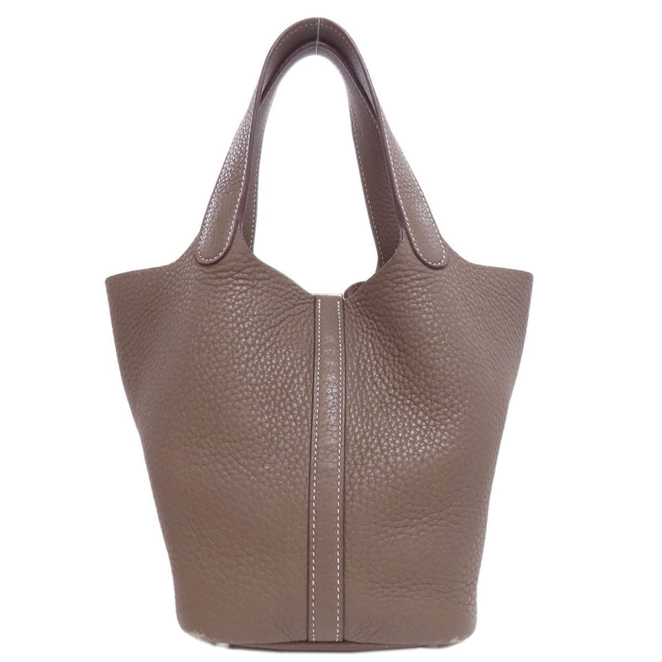 Hermes Handbag Taurillon Clemence beige Picotin Lock PM Etoupe SilverMetal