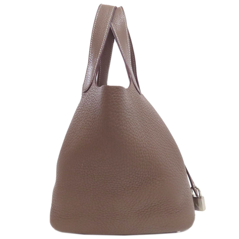 Hermes Handbag Taurillon Clemence beige Picotin Lock PM Etoupe SilverMetal