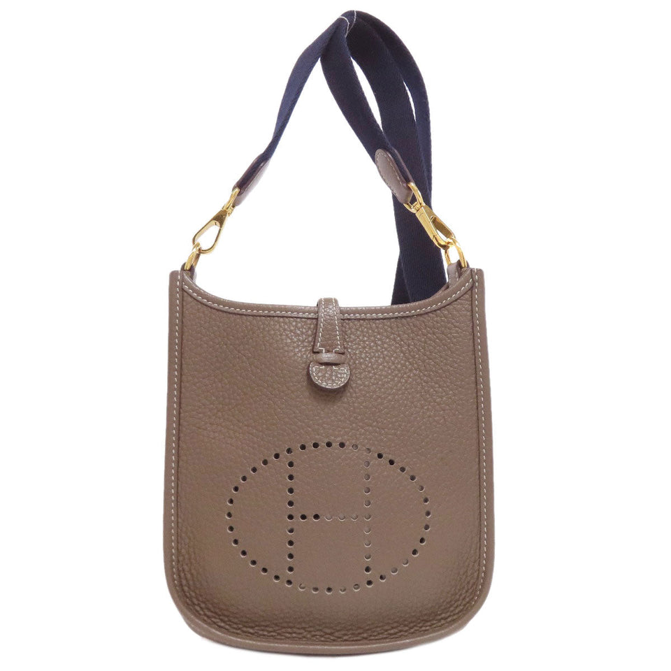 Hermes Shoulder Bag Taurillon Clemence beige Evelyn Amazone Etoupe Gold Metal