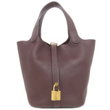 Hermes Handbag Taurillon Clemence Red Picotin Lock PM Rouge Serie Gold Metal