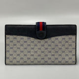 Gucci Long Wallet Purse Leather, PVC Navy Sherry Line Micro GG Women