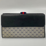 Gucci Long Wallet Purse Leather, PVC Navy Sherry Line Micro GG Women