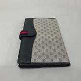 Gucci Long Wallet Purse Leather, PVC Navy Sherry Line Micro GG Women