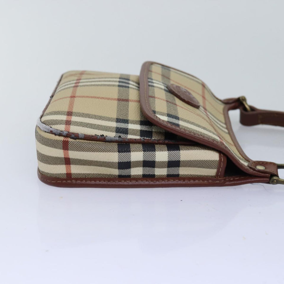 Luxury BurberrySs Nova Check Shoulder Bag PVC Leather Beige Auth 76100