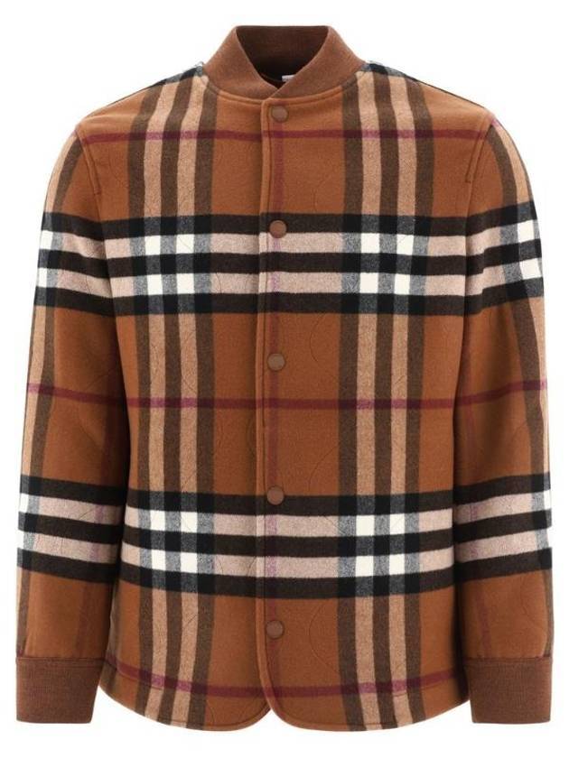 Luxury Burberry Quilted Check Wool Blend Bomber Jacket Dark Birch Brown
