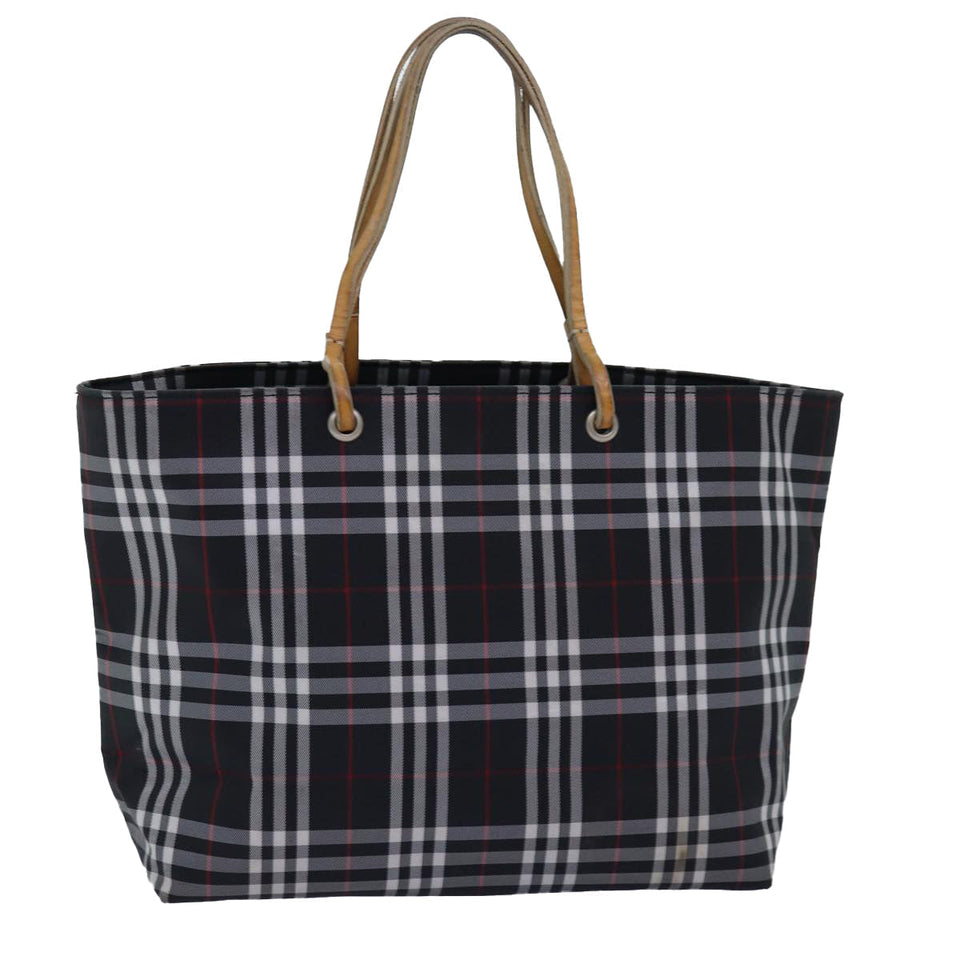 Luxury Burberry Nova Check Hand Bag Nylon Black Auth 76571