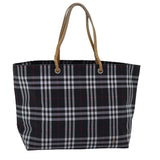 Luxury Burberry Nova Check Hand Bag Nylon Black Auth 76571