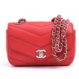 Chanel Caviar Skin Chevron V Stitch Chain Mini Shoulder Bag
