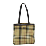Luxury Burberry Nova Check Tote Bag Canvas Beige Dark Brown Auth 76724