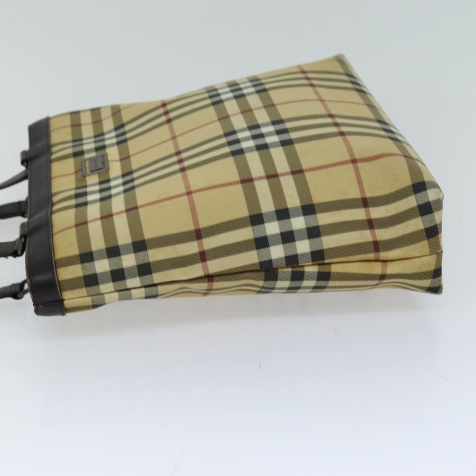 Luxury Burberry Nova Check Tote Bag Canvas Beige Dark Brown Auth 76724