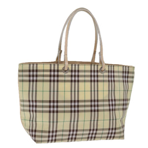 Luxury Burberry Nova Check Tote Bag Nylon Beige Auth 76851