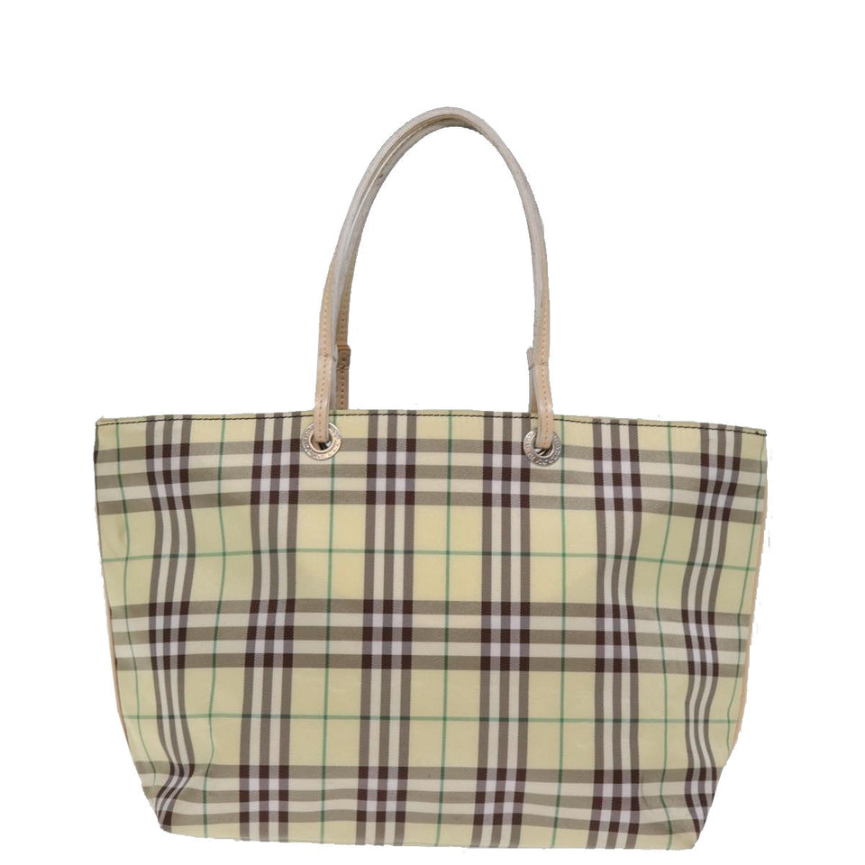 Luxury Burberry Nova Check Tote Bag Nylon Beige Auth 76851