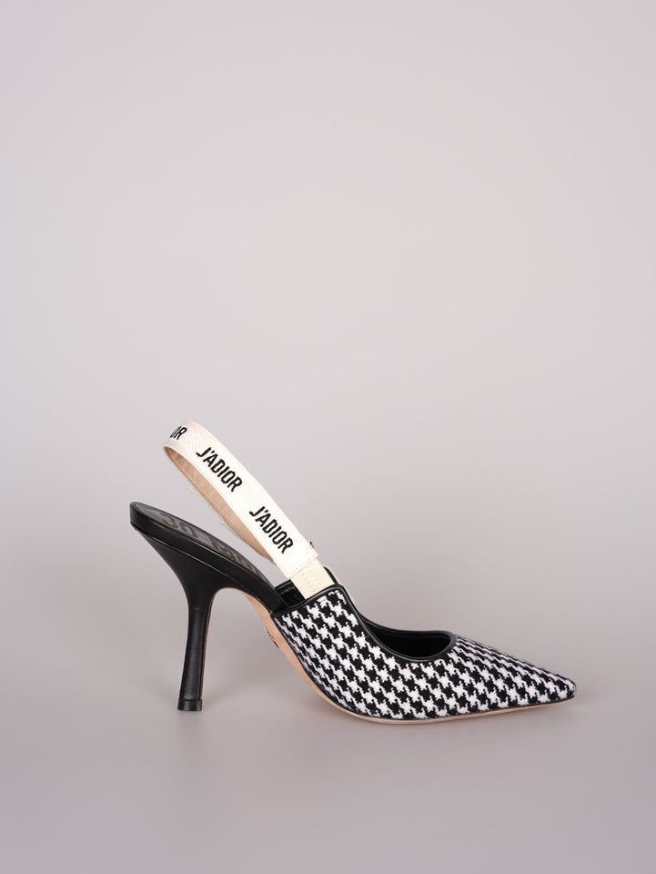 Dior J'ADior Sandals in Black and White Houndstooth Canvas Size 38