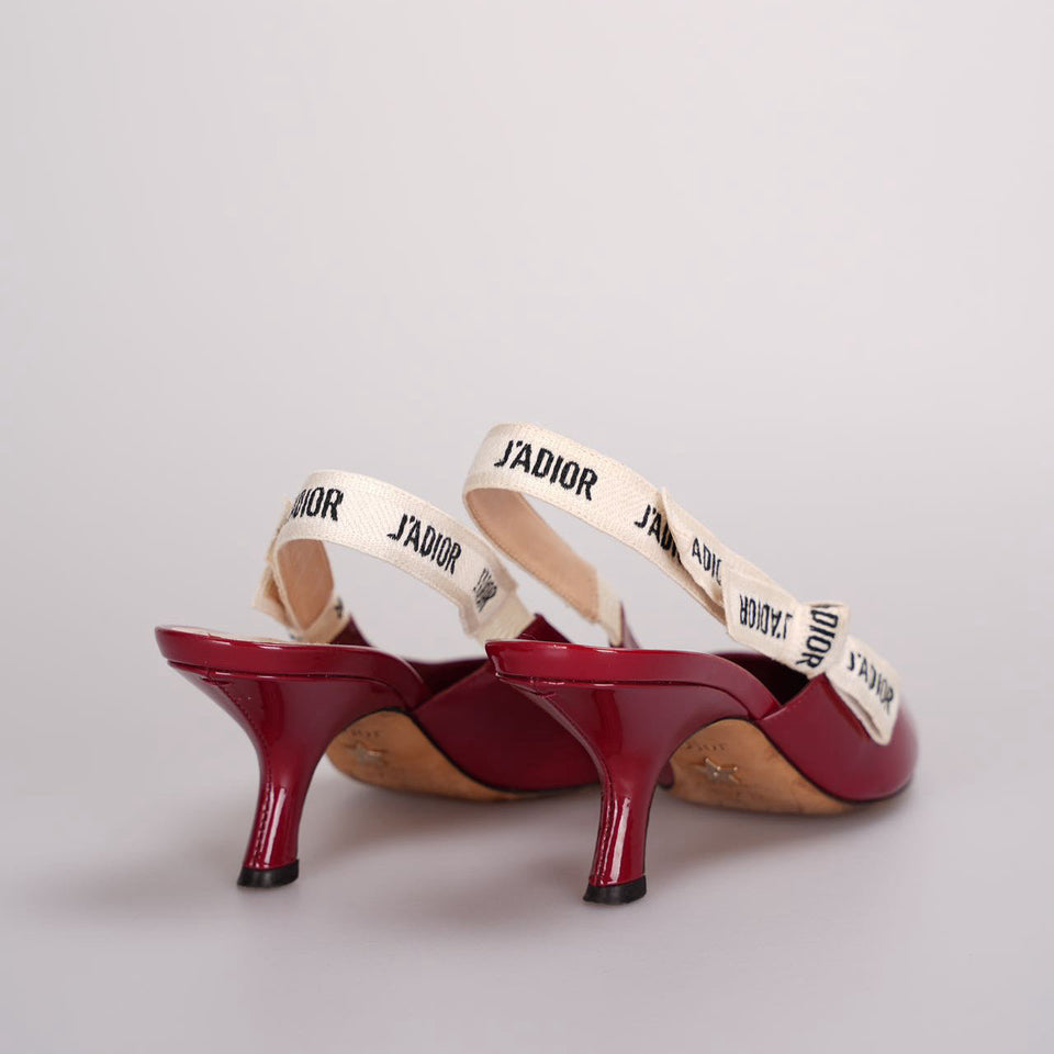 Christian Dior J'aDior Patent Leather Slingback 6cm Pumps 37D Burgundy