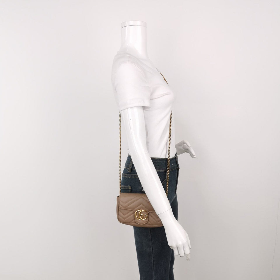 Gucci Marmont Super Mini Flap Leather Bag Beige Leather