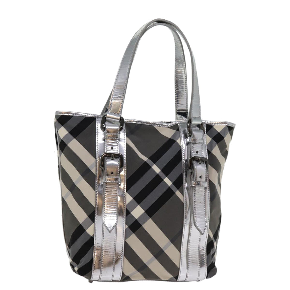 Luxury Burberry Nova Check Tote Bag Nylon Gray Auth 77008