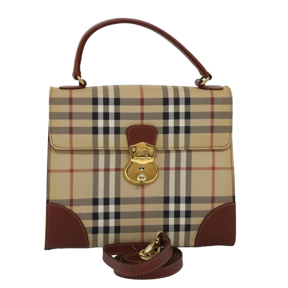Luxury BurberrySs Nova Check Hand Bag PVC 2way Beige Auth 77376