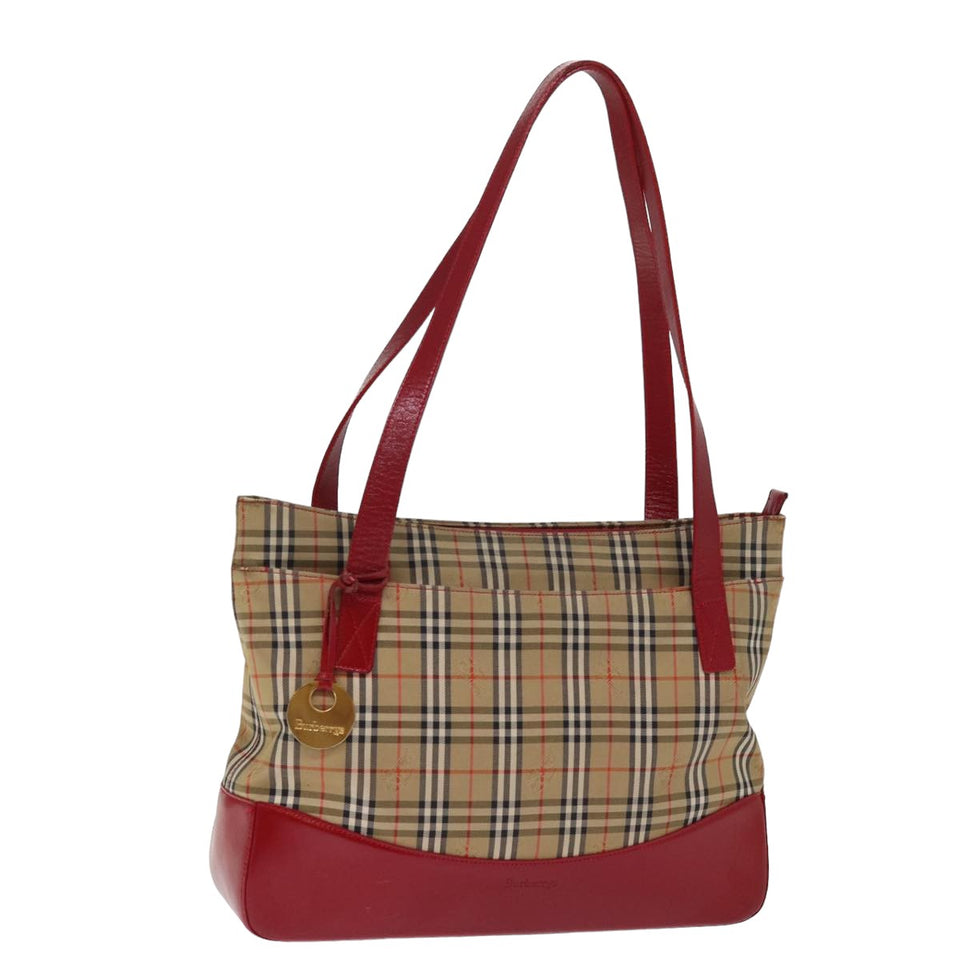 Luxury BurberrySs Nova Check Shoulder Bag Canvas Leather Beige Red Auth 77378