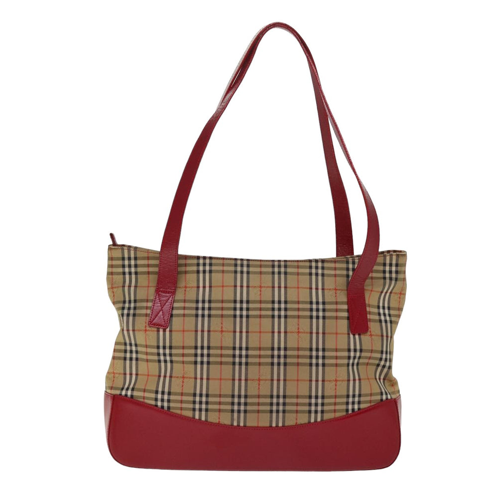 Luxury BurberrySs Nova Check Shoulder Bag Canvas Leather Beige Red Auth 77378