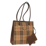 Luxury BurberrySs Nova Check Tote Bag Canvas Beige Auth 77379