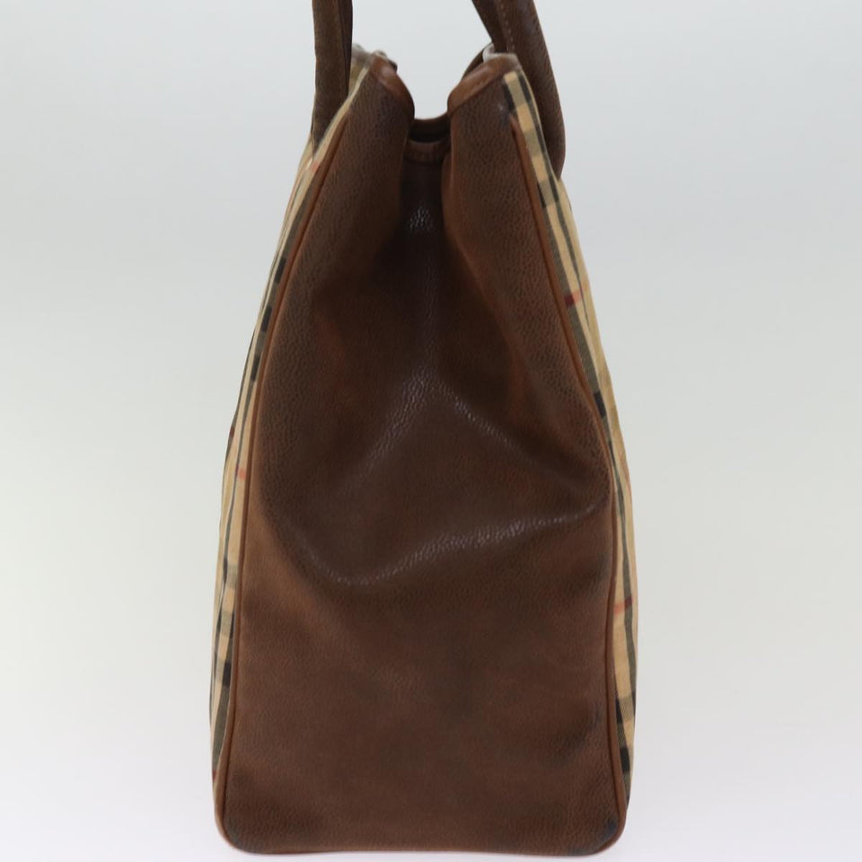 Luxury BurberrySs Nova Check Tote Bag Canvas Beige Auth 77379
