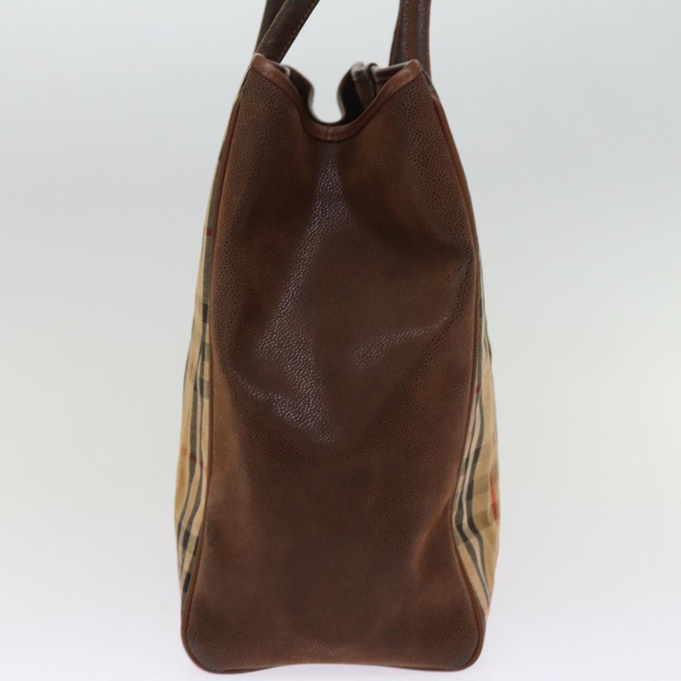 Luxury BurberrySs Nova Check Tote Bag Canvas Beige Auth 77379