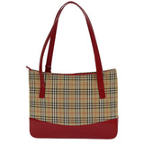 Luxury Burberry Nova Check Tote Bag Canvas Leather Beige Red Auth 77506