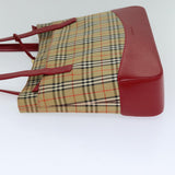 Luxury Burberry Nova Check Tote Bag Canvas Leather Beige Red Auth 77506