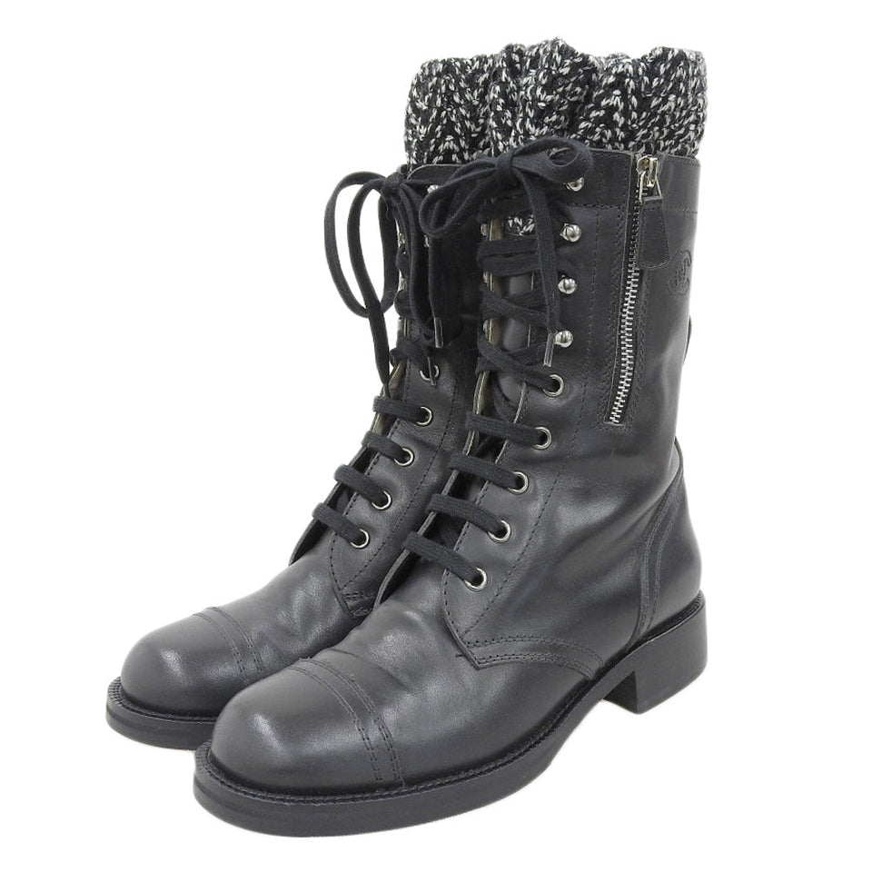 Chanel Coco Mark Leather Tweed Boots