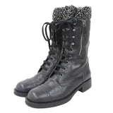 Chanel Coco Mark Leather Tweed Boots