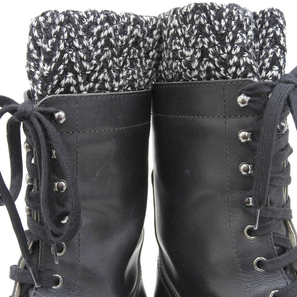 Chanel Coco Mark Leather Tweed Boots