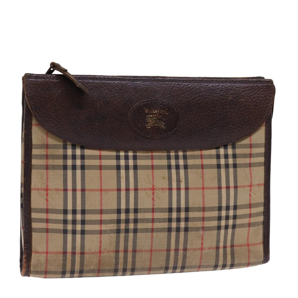 Luxury BurberrySs Nova Check Clutch Bag Canvas Beige Auth 77699
