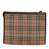 Luxury BurberrySs Nova Check Clutch Bag Canvas Beige Auth 77699