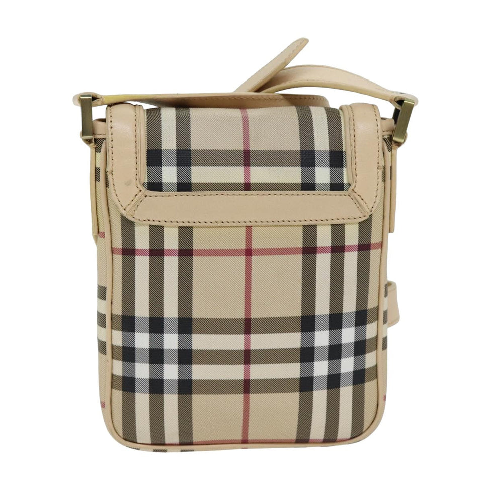 Luxury Burberry Shoulder Bag PVC Leather Beige Red Auth 77768