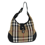 Luxury Burberry Nova Check Shoulder Bag Canvas Leather Beige Black Auth 77769