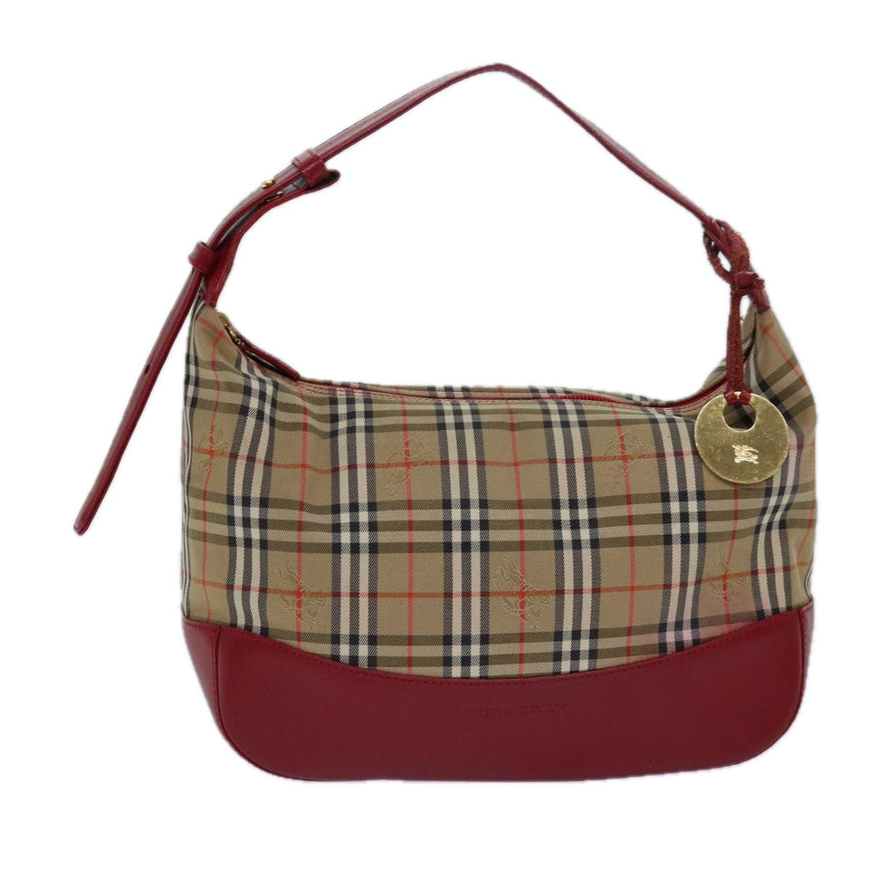 Luxury Burberry Nova Check Shoulder Bag Canvas Enamel Red Auth 77831