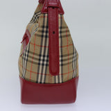 Luxury Burberry Nova Check Shoulder Bag Canvas Enamel Red Auth 77831