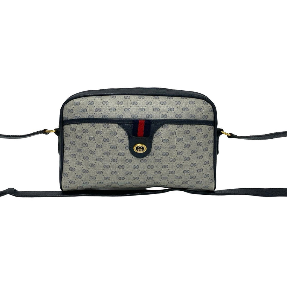 Gucci Shoulder Bag Leather, PVC Navy Micro GG Sherry line Women