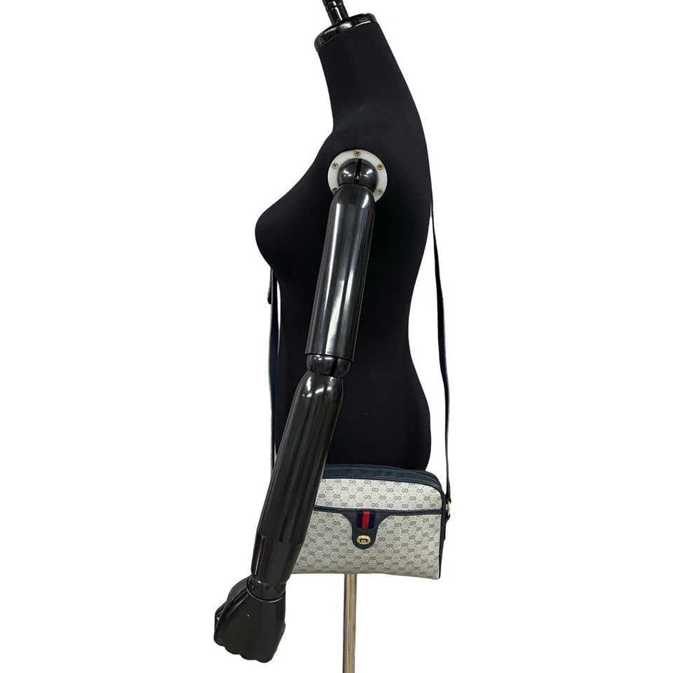 Gucci Shoulder Bag Leather, PVC Navy Micro GG Sherry line Women