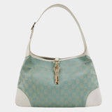 Gucci Jackie Vintage Blue Nylon White Leather Shoulder Bag Medium