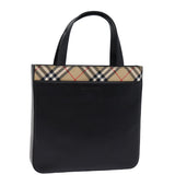 Luxury Burberry Nova Check Hand Bag Nylon Leather Beige Black Auth 78540